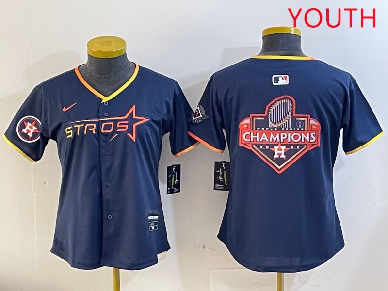 Youth Houston Astros Blank Drak Blue Three generations Joint Name 2025 Nike MLB Jersey style 23->youth mlb jersey->Youth Jersey